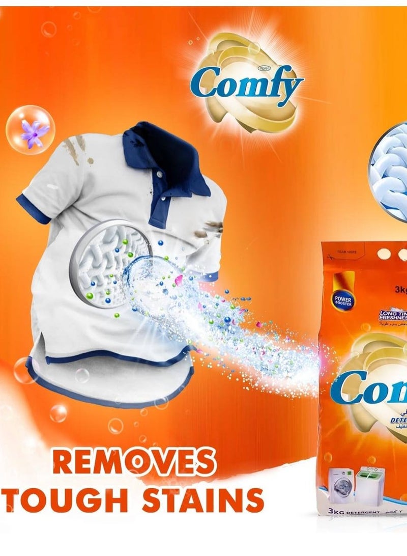 Comfy Detergent Powder Orange 3kg – Fresh & Powerful Clean  deep cleaning with a refreshing orange scent! removes tough stains ,with a long-lasting fragrance. - Image 3