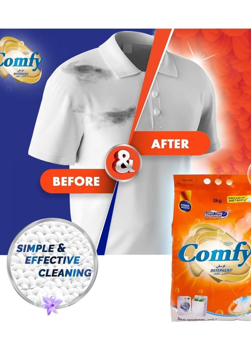 Comfy Detergent Powder Orange 3kg – Fresh & Powerful Clean  deep cleaning with a refreshing orange scent! removes tough stains ,with a long-lasting fragrance. - Image 4