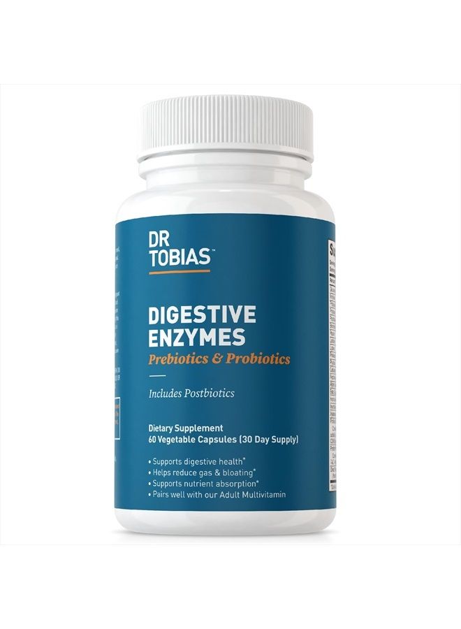 Dr. Tobias Digestive Enzymes with Probiotics, Prebiotics and Postbiotics Bromelain, Amylase, Lipase, for Better Digestion & Immune Function, 60 Capsules, 30 Servings (2 Daily) - Image 1
