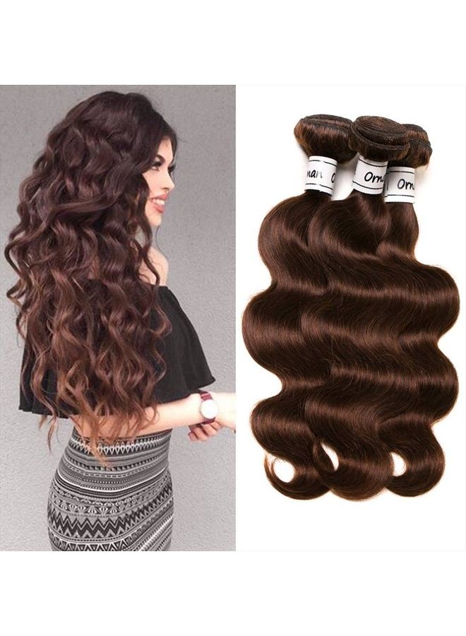 Ornate Hair Light Brown Bundles Human Hair Brazilian Body Wave Human Hair Virgin Hair Light Brown Color #4 Human Hair Extensions 3 Bundles Light Brown Bundles(18 20 22 Inch, 4# Body Wave)  - Image 1