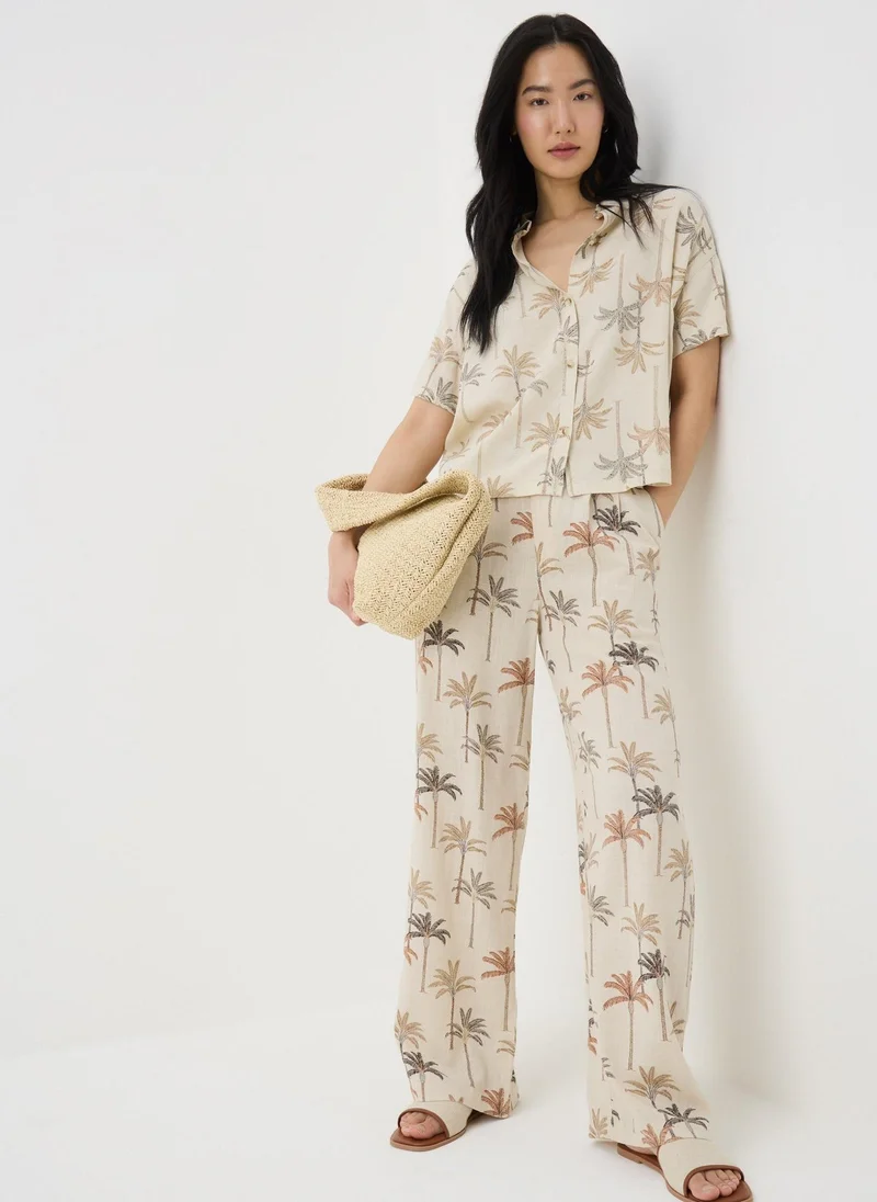 Matalan Stone Palm Linen Blend Wide Leg Trousers