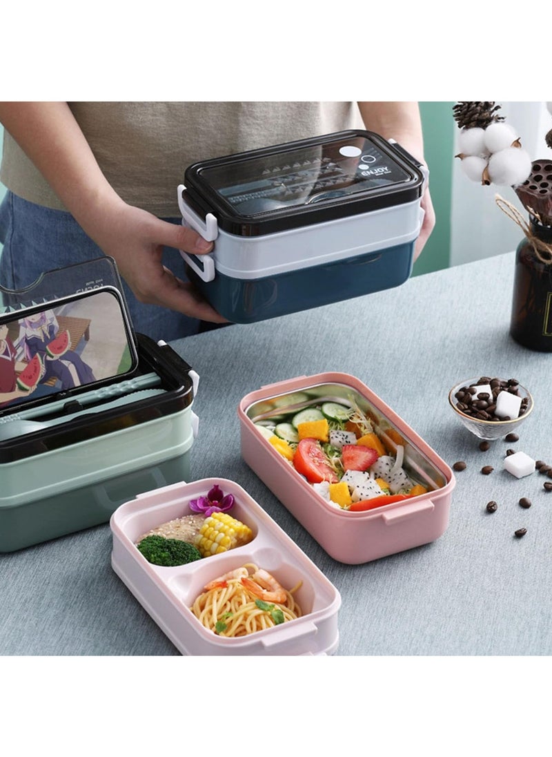 Gonice Bento Box, Stainless Steel Double Layer Lunch Box, Leak Proof Lunch Box,Layered Insulated Lunch Box,With Insulation Bag Large Capacity Children's and Adult Lunch Boxes  - Image 3