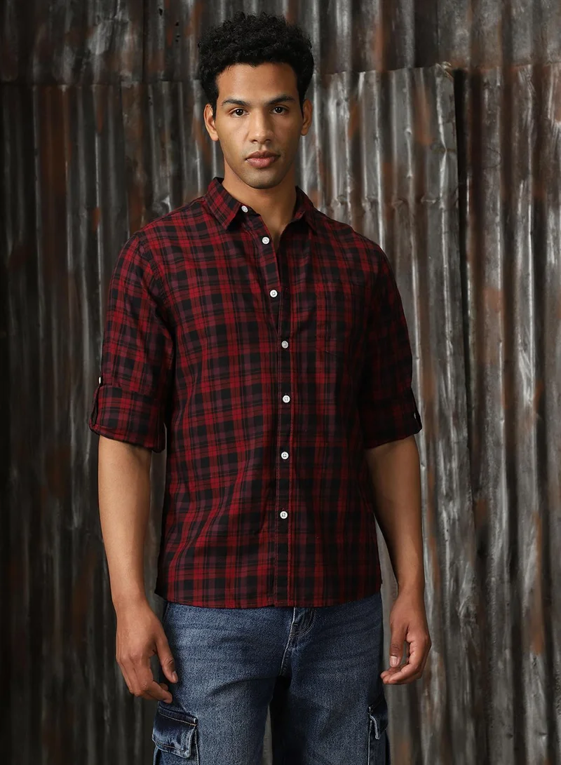 هاي ستار Men's Multicoloured 100% Cotton Checkered Button Down Regular Fit Shirt