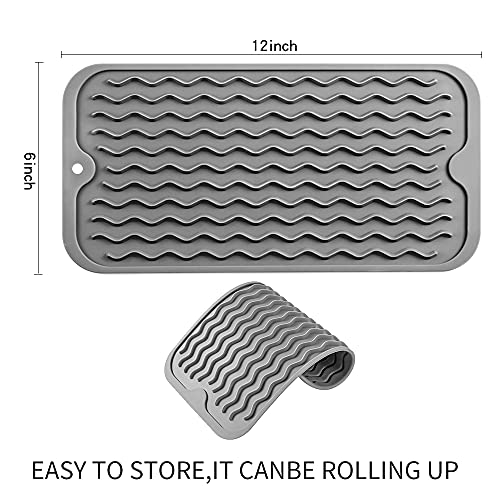MicoYang Silicone Dish Drying Mat for Multiple Usage,Easy clean,Eco-friendly,Heat-resistant Silicone Mat for Kitchen Counter or Sink,Refrigerator or Drawer Liner Grey S 12 inches x 6 inches - Image 2