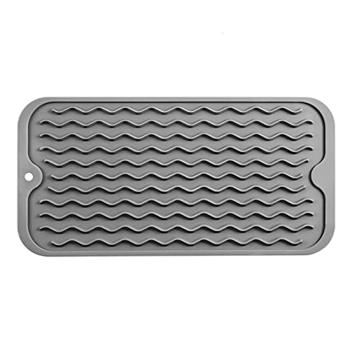 MicoYang Silicone Dish Drying Mat for Multiple Usage,Easy clean,Eco-friendly,Heat-resistant Silicone Mat for Kitchen Counter or Sink,Refrigerator or Drawer Liner Grey S 12 inches x 6 inches - Image 1
