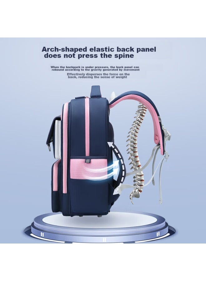 Ninth Castle Vnine City Hong Kong Ninth Castle Backpack For Primary School Students, Spine Protection And Load Reduction For Grades 1-3 Health Antibacterial Children's Backpack For Boys And Girls, High School Large Capacity Double Shoulder Backpack, Cambridge Blue With Pink - Image 4