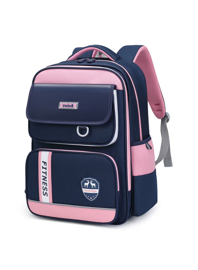 Ninth Castle Vnine City Hong Kong Ninth Castle Backpack For Primary School Students, Spine Protection And Load Reduction For Grades 1-3 Health Antibacterial Children's Backpack For Boys And Girls, High School Large Capacity Double Shoulder Backpack, Cambridge Blue With Pink - Image 1