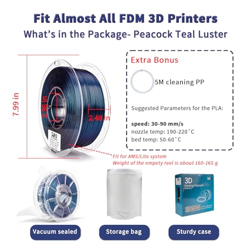 ZIRO Glitter PLA Filament 1.75mm, 3D Printer Filament Shiny Sparkle PLA, Chameleon Series 1KG/2.2lbs Spool, Super Twinkle Effect Material, Fit Most FDM 3D Printers, Peacock Teal Luster - Image 5