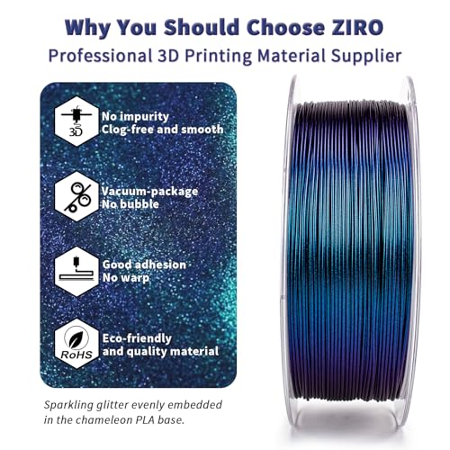 ZIRO Glitter PLA Filament 1.75mm, 3D Printer Filament Shiny Sparkle PLA, Chameleon Series 1KG/2.2lbs Spool, Super Twinkle Effect Material, Fit Most FDM 3D Printers, Peacock Teal Luster - Image 4