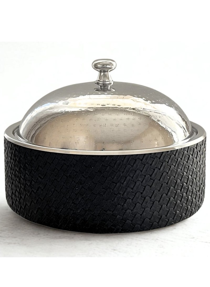ARTC ARTC Premium 3500ML Stainless Steel Hotpot & Chafing Dish – 2-in-1 Food Warmer with Magnetic Lid & Leather-Wrapped Wooden Base | Anti-Slip Thermal Serving Bowl & Salad Dish – Silver & Black Kitchen & Buffet Server - Image 1