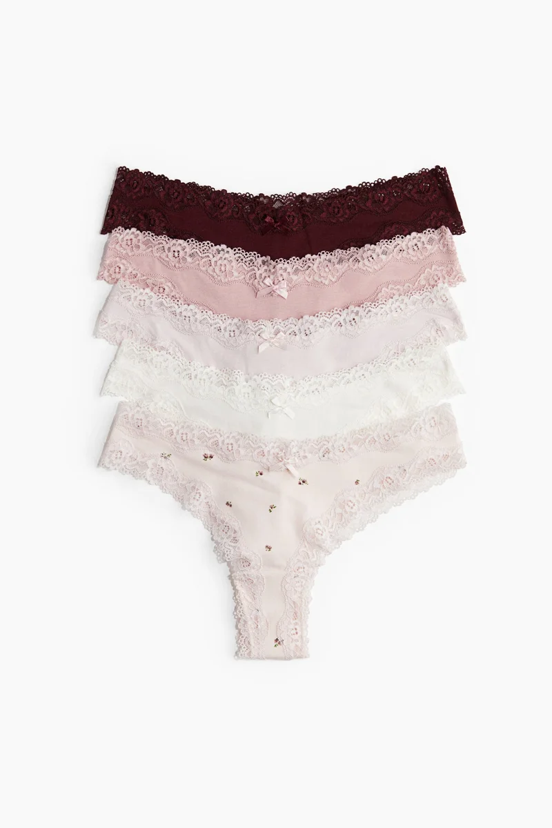 H&M 5-pack cotton and lace Brazilian briefs