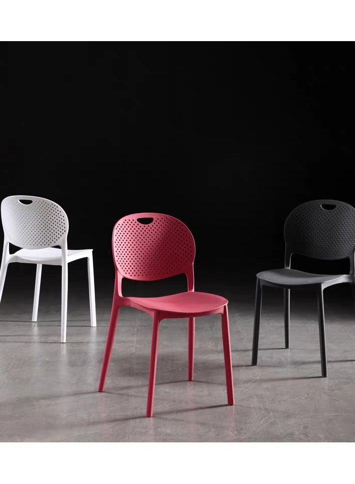 لاني كراسي بلاستيكية مميزة حديثة في منتصف القرن، كراسي طعام خلفية منحنية لغرفة اجتماعات مطبخ حديقة، قطعة واحدة حمراء - Image 1