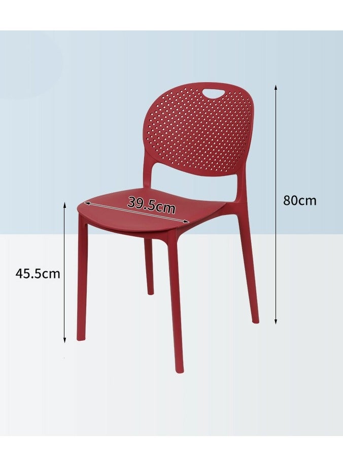 لاني كراسي بلاستيكية مميزة حديثة في منتصف القرن، كراسي طعام خلفية منحنية لغرفة اجتماعات مطبخ حديقة، قطعة واحدة حمراء - Image 2