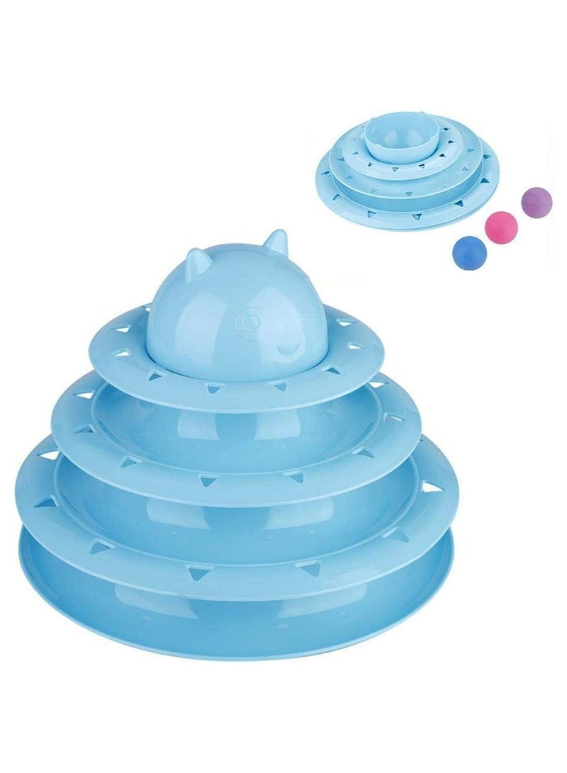 Cat Toys, 3-Tower Rolling Track With Three Color Balls, Fun Interactive Brain Training Puzzle Toys for Cats And Kittens (Blue) - Image 2
