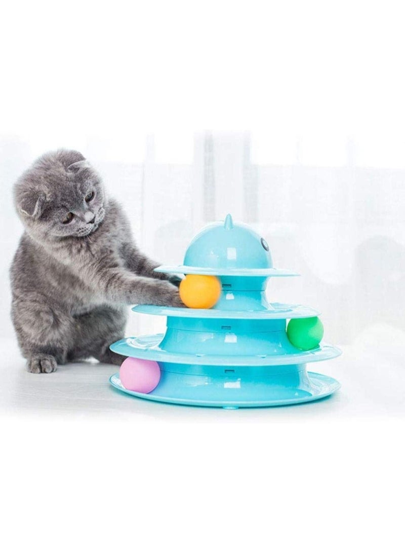 Cat Toys, 3-Tower Rolling Track With Three Color Balls, Fun Interactive Brain Training Puzzle Toys for Cats And Kittens (Blue) - Image 3