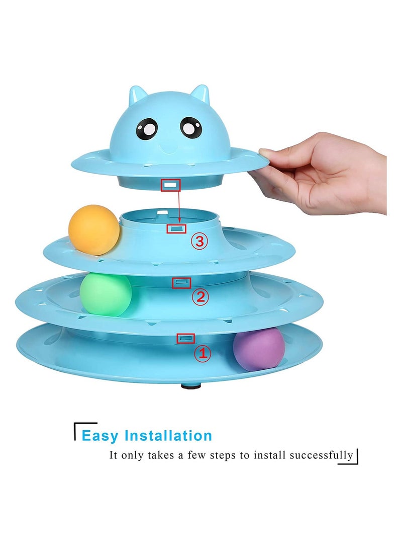 Cat Toys, 3-Tower Rolling Track With Three Color Balls, Fun Interactive Brain Training Puzzle Toys for Cats And Kittens (Blue) - Image 5