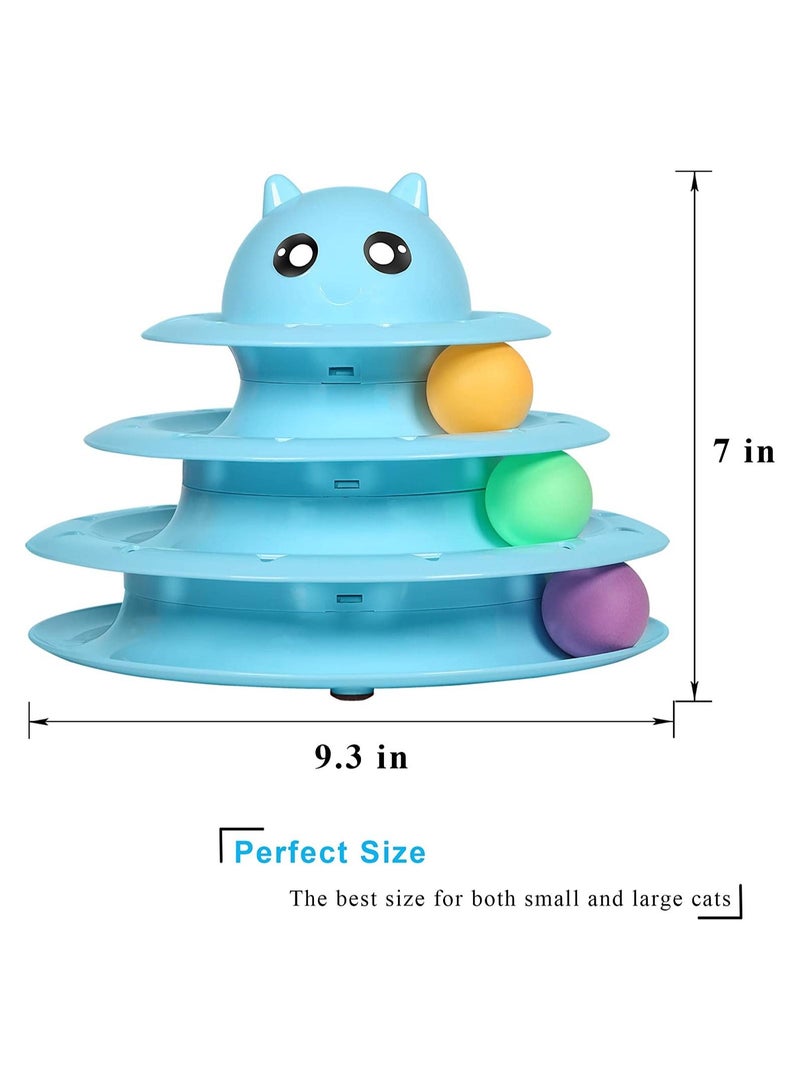 Cat Toys, 3-Tower Rolling Track With Three Color Balls, Fun Interactive Brain Training Puzzle Toys for Cats And Kittens (Blue) - Image 4