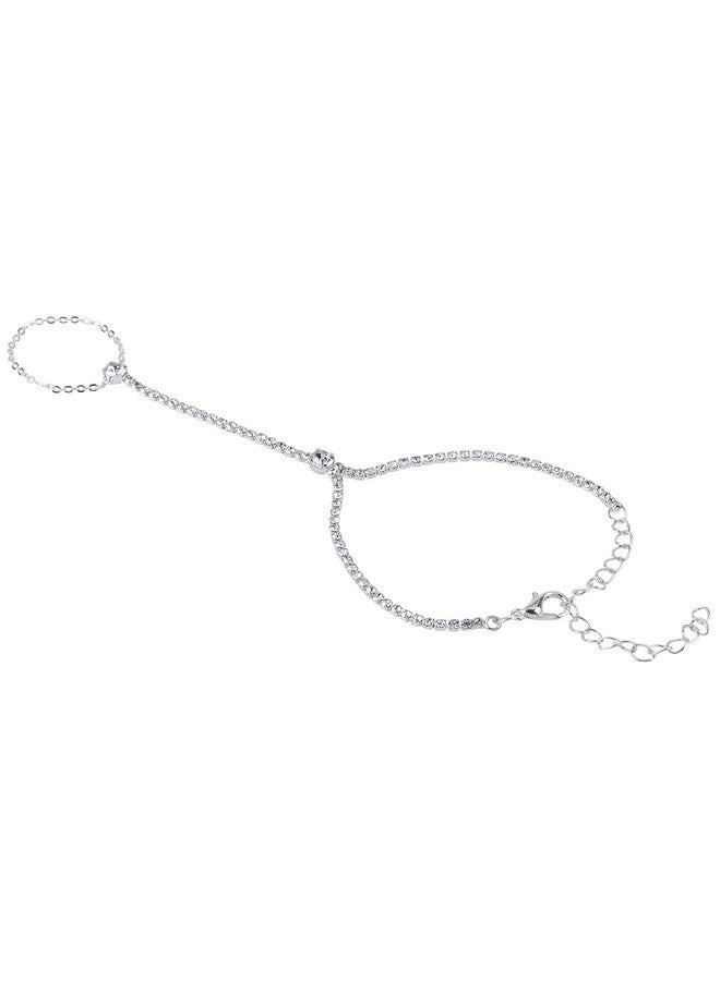 Aaishwarya Silver Chain Ring Bracelet With Glimmreing Crystal Stones (Pack of 1) | Valentine Gift for Wife | Bracelets for Women and Girls | Stylish Party Jewelry - Image 4