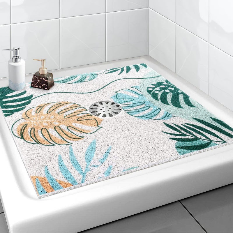 Yonala Large Square Shower Mat, Yonala 36 x 36 Inch Stylish Non Slip Shower Mats for Inside Shower with Drain Hole in Middle, Soft Trimmable PVC Loofah Anti Slip Shower Mat, Quick Drying - Image 1