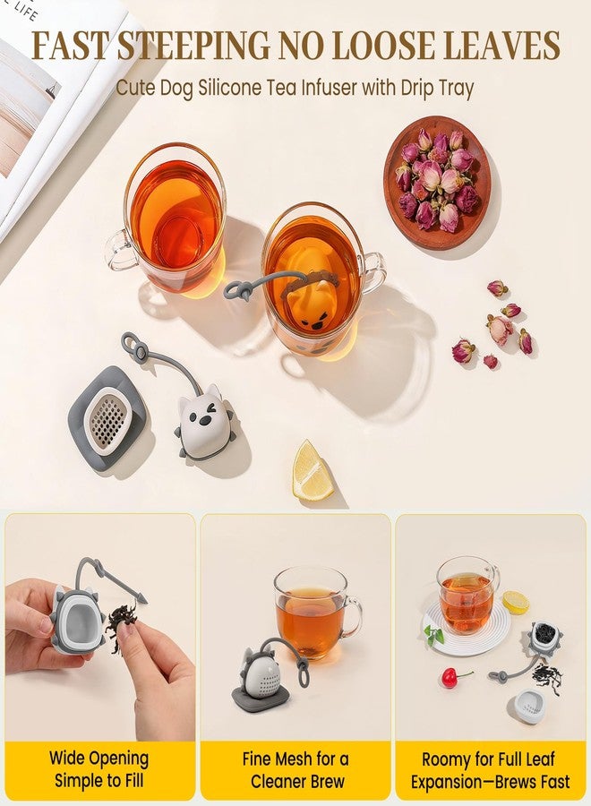 SJ cute tea infuser dog with Drip Tray, dog tea infusers for loose tea, BPA-Free Reusable Loose Leaf Tea Steeper-Stone Gray (Gray), Fun Gift for Tea Lovers & Dog Lovers, Cute Kitchen Gadget - Image 2
