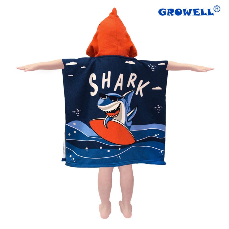 growell Hooded Kids Beach Towels - Toddler Bath Towel Girls Boys Swim Cover-ups for Ages 1 to 6 Kids Pool Towels Quick Dry Lightweight Soft Microfiber Poncho Towel 24x23 (Shark Surfing) - Image 2