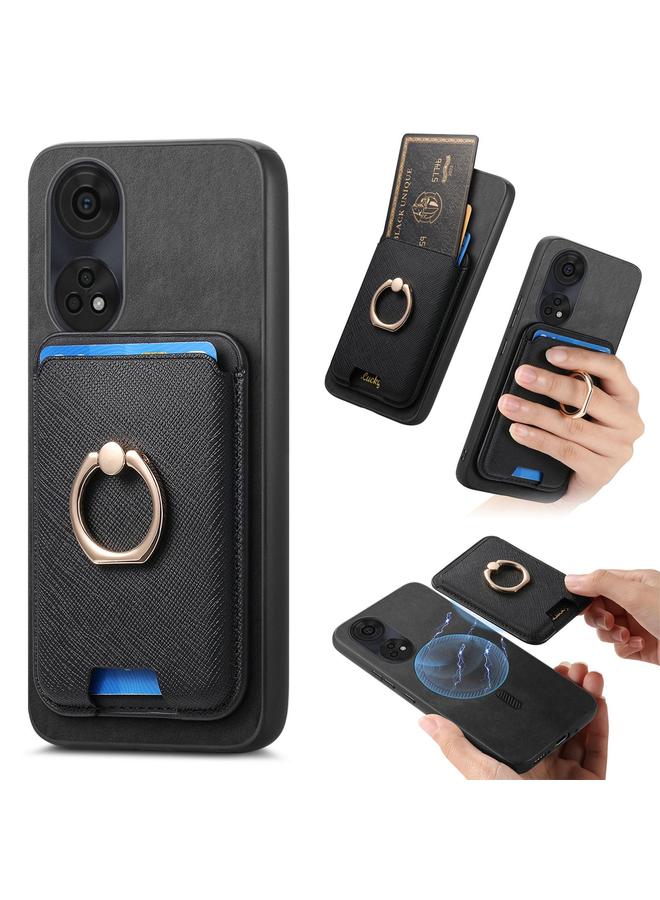 اس-توب جراب لهاتف OPPO Reno8 T 5G / A1 Pro بتصميم متقاطع من الجلد مع حلقة عمودية وحقيبة بطاقات MagSafe - Image 1