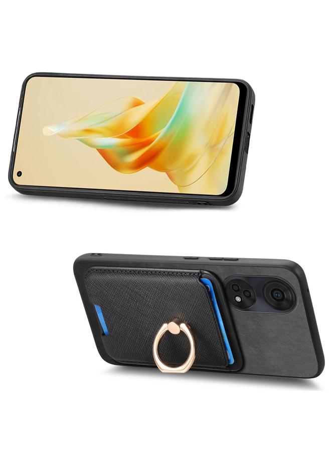 اس-توب جراب لهاتف OPPO Reno8 T 5G / A1 Pro بتصميم متقاطع من الجلد مع حلقة عمودية وحقيبة بطاقات MagSafe - Image 4