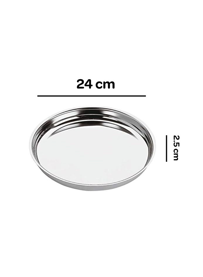 Ayda طبق عشاء من الفولاذ المقاوم للصدأ ثالي كومشا بحواف مطوية تشطيب مرآة 24 سم فضي - Image 2
