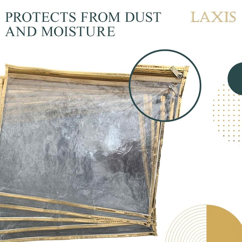 LAXIS ® Non-Woven Single Saree Bags Golden Colour, Transparent Saree Covers With Zip, Saree Covers For Storage, Wardrobe Organiser, Size-36x42x2CM (Pack of 30) - Image 4
