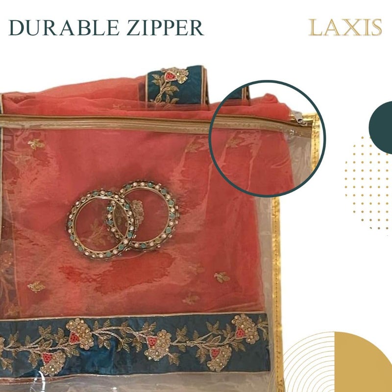 LAXIS ® Non-Woven Single Saree Bags Golden Colour, Transparent Saree Covers With Zip, Saree Covers For Storage, Wardrobe Organiser, Size-36x42x2CM (Pack of 30) - Image 5