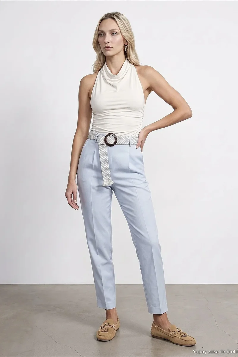 DILVIN Pleated Straight-Leg Crepe Trousers