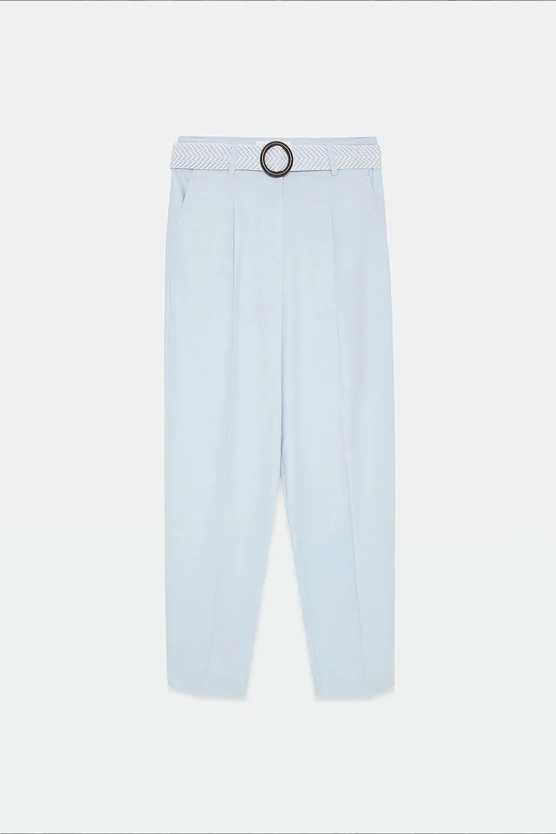 Dilvin Powder Blue DILVIN Pleated Straight-Leg Crepe Trousers for Women | Best Price UAE