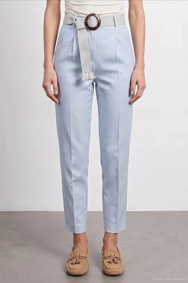 Dilvin Powder Blue DILVIN Pleated Straight-Leg Crepe Trousers for Women | Best Price UAE