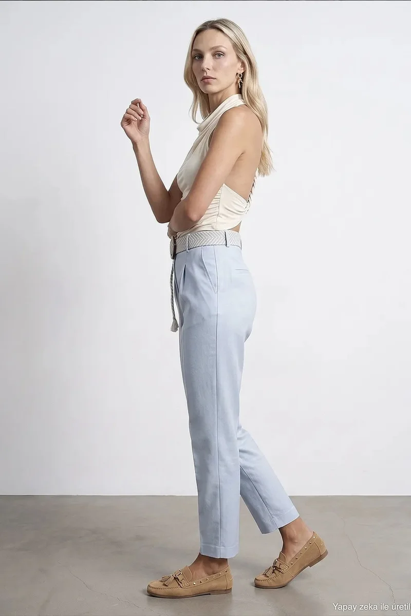 Dilvin Powder Blue DILVIN Pleated Straight-Leg Crepe Trousers for Women | Best Price UAE