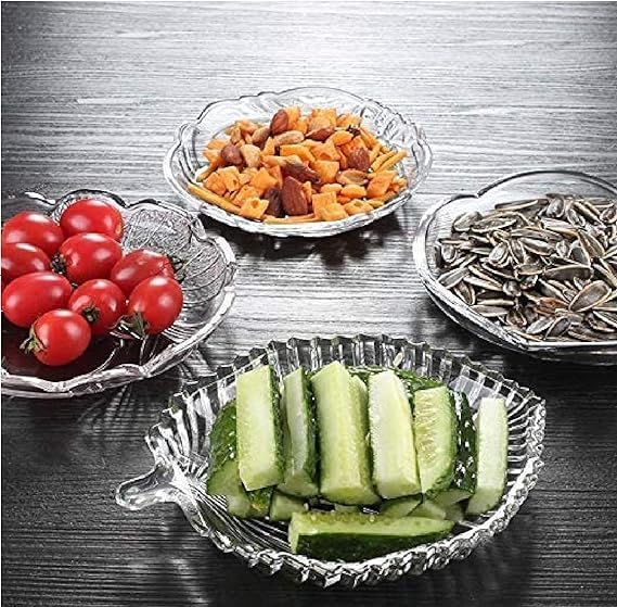 GRETZOMALL GRETZOMALL Leaf Shape Glass Tray Decorative Serving Plate for Dining Table Transparent Crystal Glass Plate for Dry Fruits Snacks Sweets Chocolate Pack of 1 - Image 4