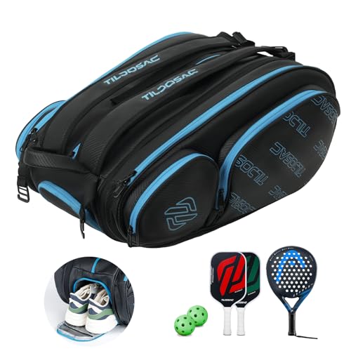 TILDOSAC 2in1Detachable Pickleball Bag for Women MenTennis Bag with Aluminum FoilInsulated Racket CompartmentFits PickleballBadmintonTennisPadel Rackets Black Blue - Image 1