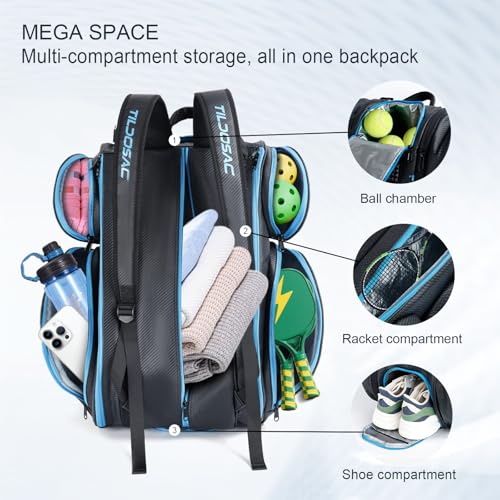 TILDOSAC 2in1Detachable Pickleball Bag for Women MenTennis Bag with Aluminum FoilInsulated Racket CompartmentFits PickleballBadmintonTennisPadel Rackets Black Blue - Image 3