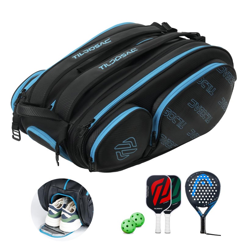 TILDOSAC 2in1Detachable Pickleball Bag for Women MenTennis Bag with Aluminum FoilInsulated Racket CompartmentFits PickleballBadmintonTennisPadel Rackets Black Blue - Image 2