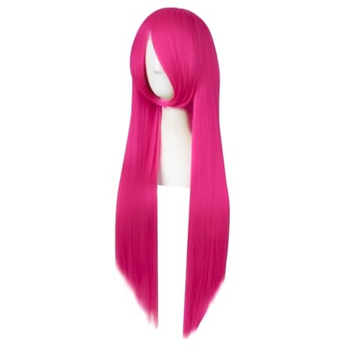 MapofBeauty 32 Inch/80 cm Long Straight Anime Costume Cosplay Wig Party Wig (Hot Pink) - Image 3