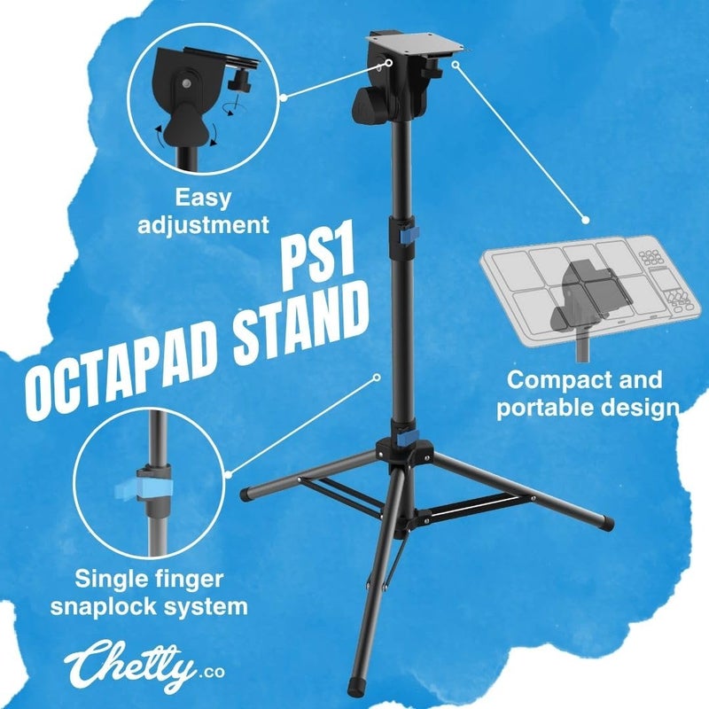 Chetty PS1 Octapad stand : Single heavy duty tripod stand with sturdy base and Carry Bag, detachable plate,Snaplock technology, Multi-angle adjustment, Tool-free assembly. - Image 2
