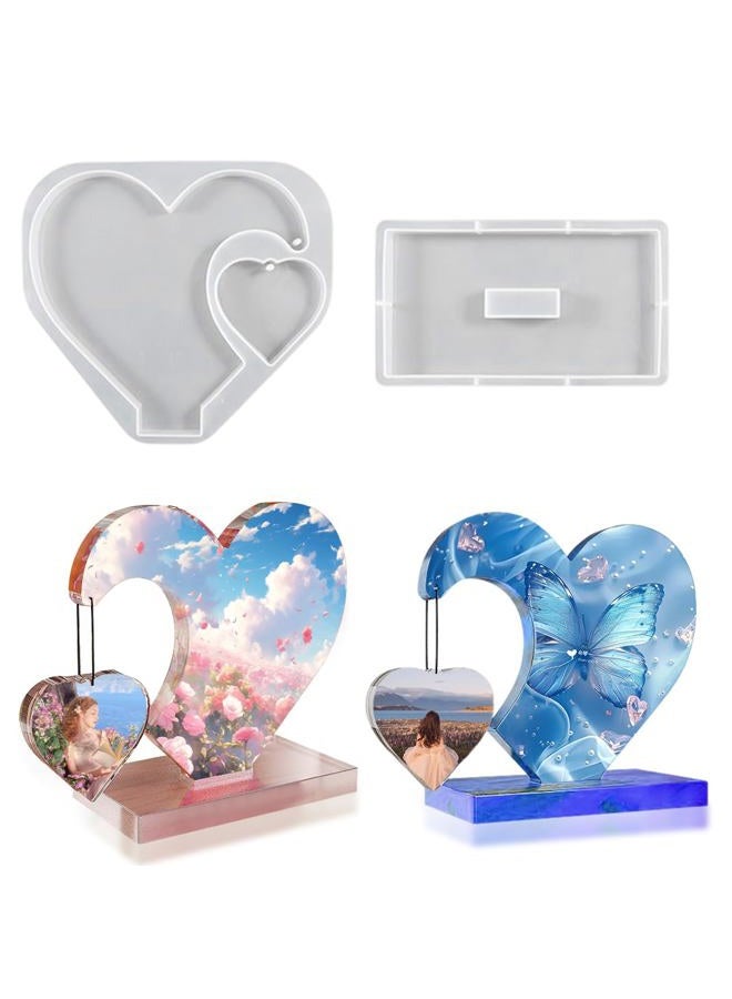 Evlution Heart Resin Mold 3D Ornament Photo Frame Silicone Resin Art Display Mold Epoxy Casting Mold for Anniversary Table Office Décor (USXQM2796A) - Image 1