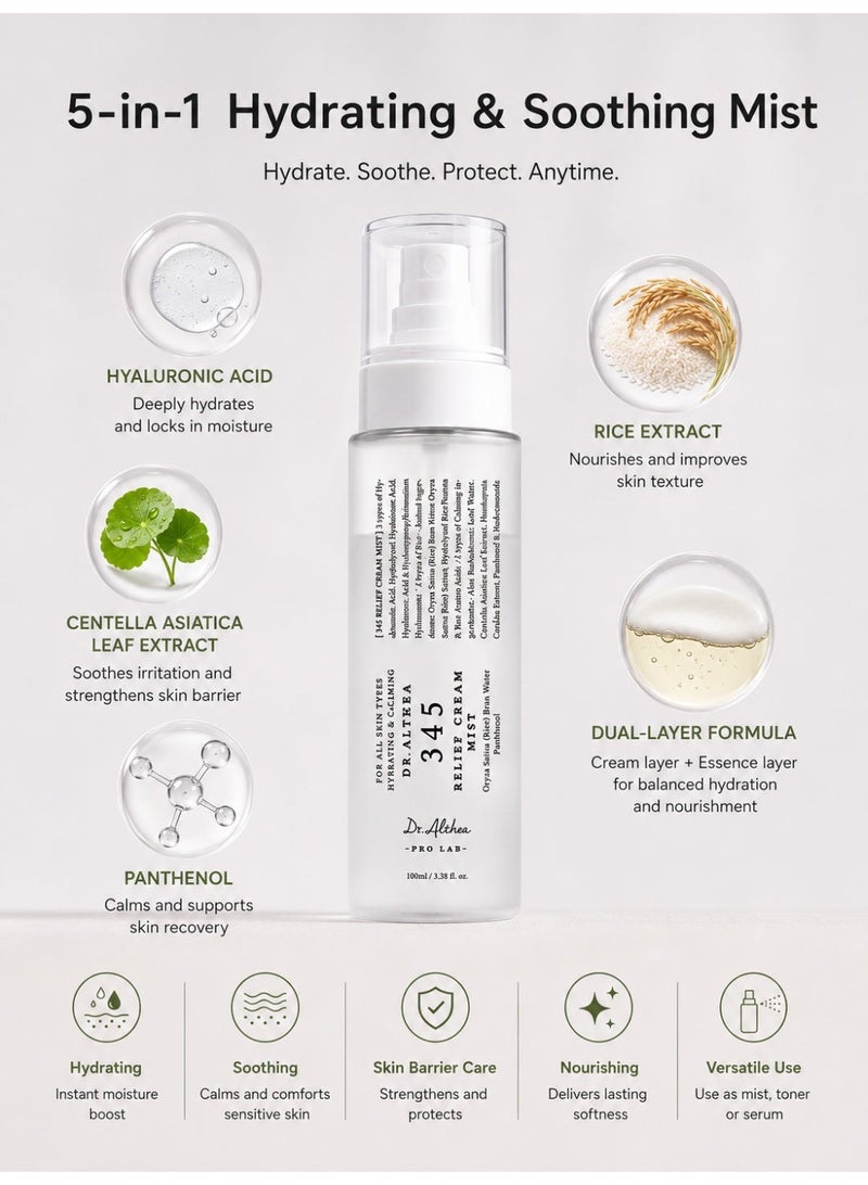 Dr.althea 345 Relief Cream Mist | Hydrating Facial Mist with Rice Extract | Soothing Care for Sensitive Skin | Vegan Korean Skincare (100ml) - Image 5