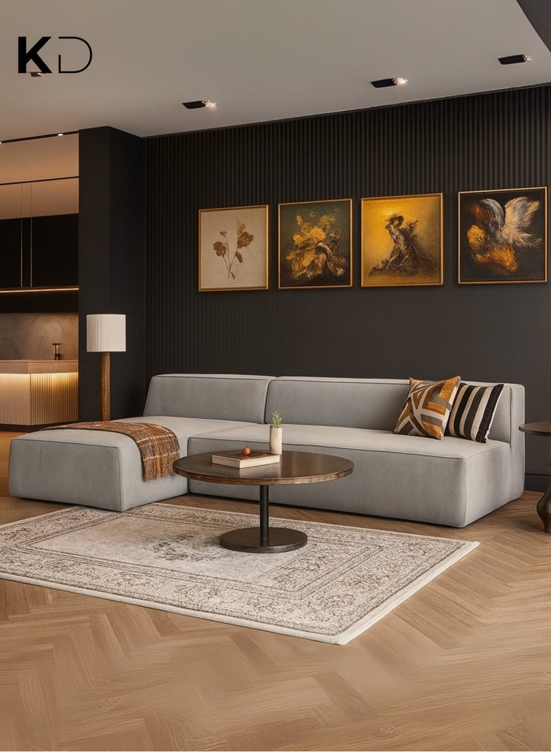 KustomDeco Savannah Sofa Set Modern L-Shaped Sofa | Minimalist Design Grey Fabric Sectional with Chaise Lounge For Luxury Living Room Furniture - Image 1