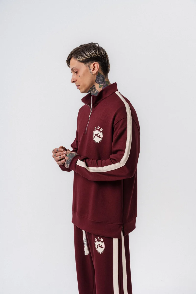 RESPIRE Men's Striped Modal Half-Zip Sweatshirt Cherry (Vişne)