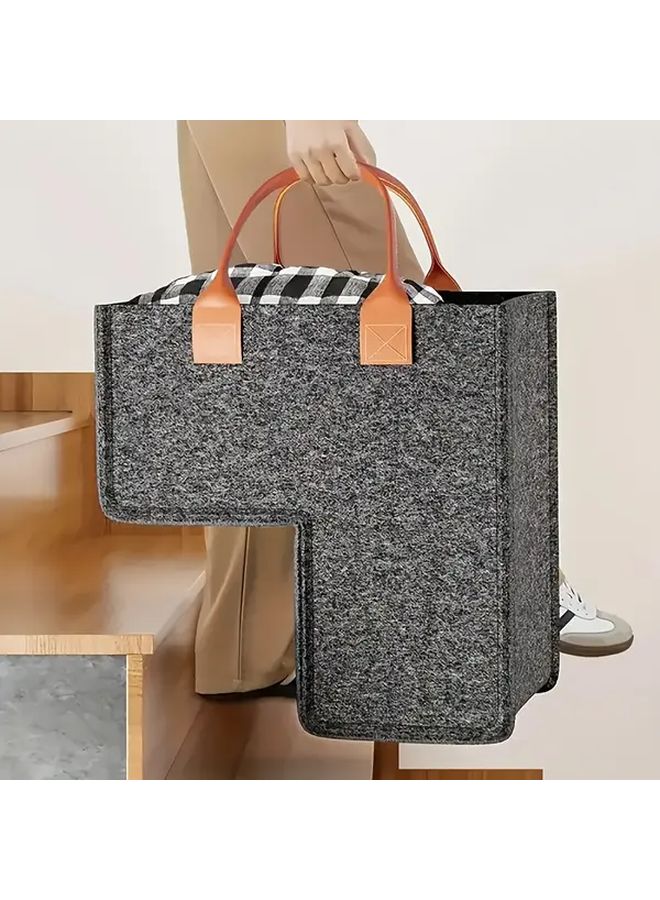 Dark Gray Foldable Stair Storage Basket With Observation Window And Handles - Image 1