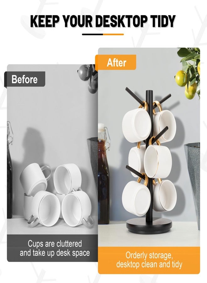 ماي لايف أونيت حامل أكواب ماي لايف يونيت، حامل أكواب قهوة قابل للدوران 360 درجة مع 6 خطافات، منظم أكواب قهوة خشبي لسطح الطاولة، ملحقات ركن القهوة (أسود) - Image 3