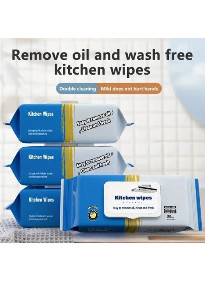 Generic 80 pcs Kitchen Cleaning Wipes | Strong Decontamination Kitchen Wipes | Disposable Kitchen Wet Wipes Household Cloth Towel For Removing Grease Stains And Tissue Wipes  - Image 1