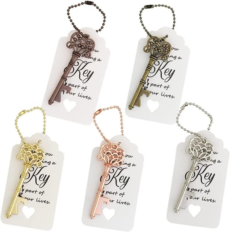 WODEGIFT 100 PCS Wedding Favors Key Bottle Openers,Bridal Shower Party Favors,Vintage Skeleton Key, Rustic Wedding Favors Decoration (5 colors mix and match) - Image 3