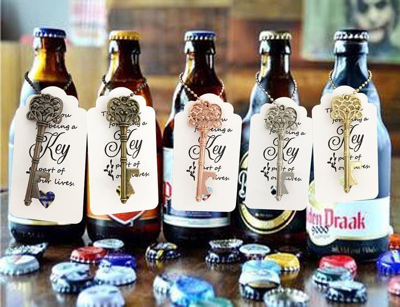 WODEGIFT 100 PCS Wedding Favors Key Bottle Openers,Bridal Shower Party Favors,Vintage Skeleton Key, Rustic Wedding Favors Decoration (5 colors mix and match) - Image 4