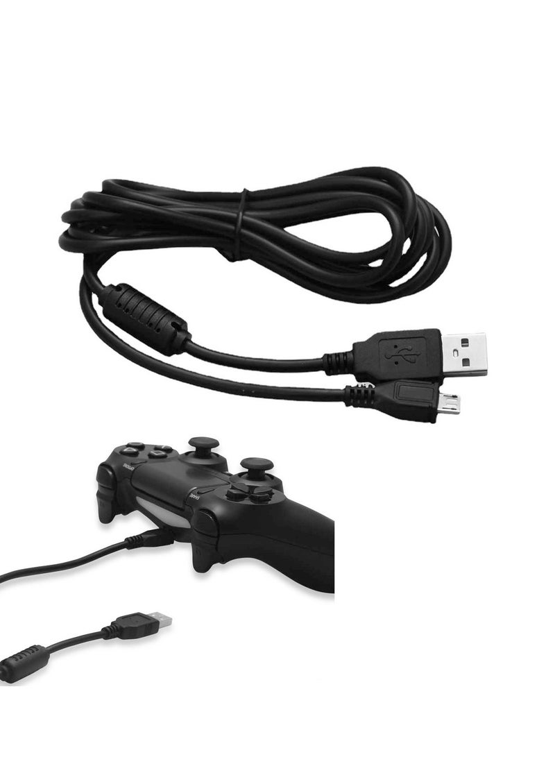 2m Micro USB Charging Data Cable Compatible with PS4, PS4 Slim and PS4 Pro Controllers, Ferrite Core Play-and-Charge Cord, Black - Image 1